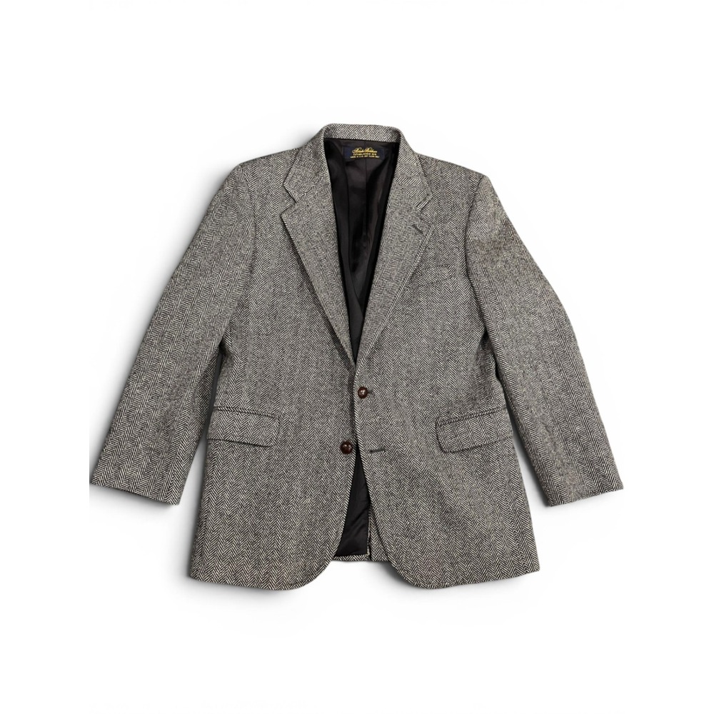 VTG Brooks Brothers Herringbone Wool Blazer Grey Sport Coat Made in USA 18 Reg